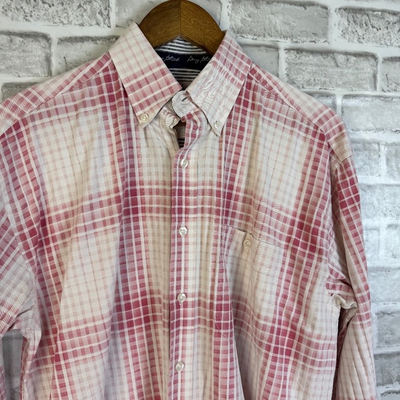 Wrangler George Straight Pink Plaid Textured Long Sleeve Button Up Shirt MEDIUM - Picture 1 of 7